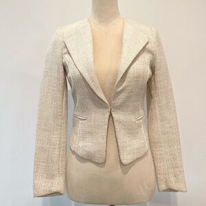 H&M Petite beige Cream Tapered Waist Cropped Suit Jacket Blazer Coat size 32